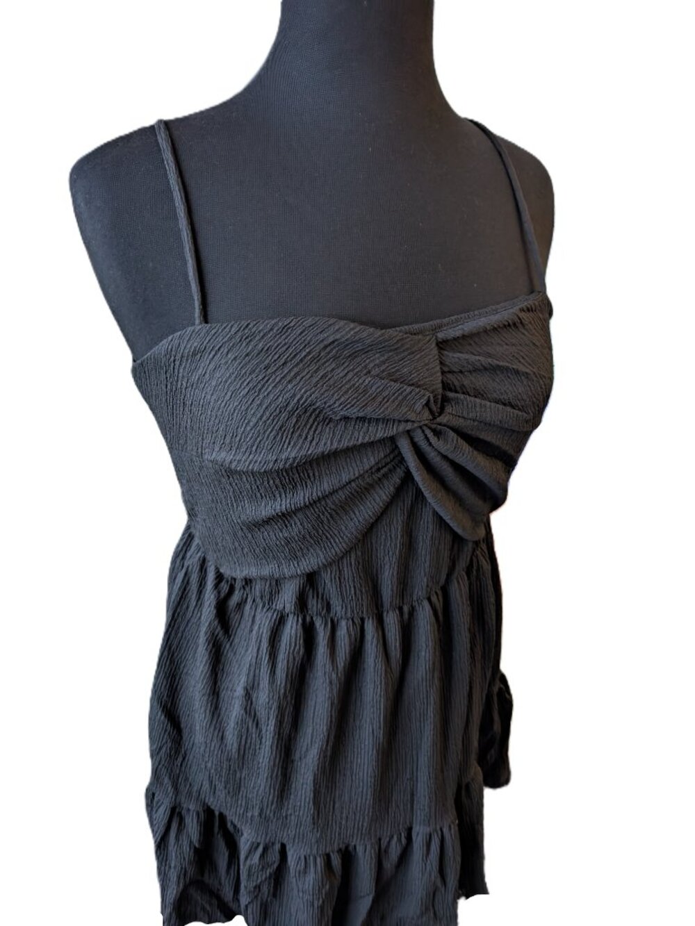 CES FEMME Black Crinkle Twist Knot Dress | Medium
